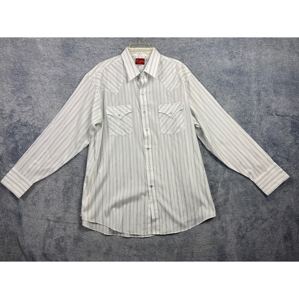 Ely Plains Mens XL White Striped Western Pearl Snap Dobby Shirt 9597 W-6180